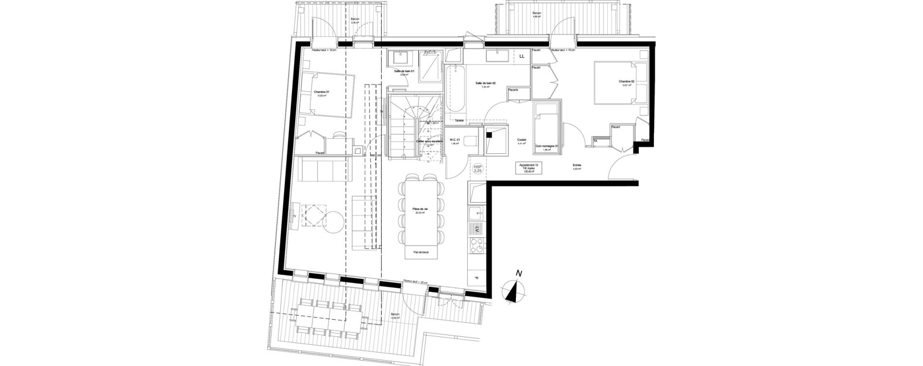 Duplex T4 bis de 125,43 m2 à Pralognan-La-Vanoise Centre