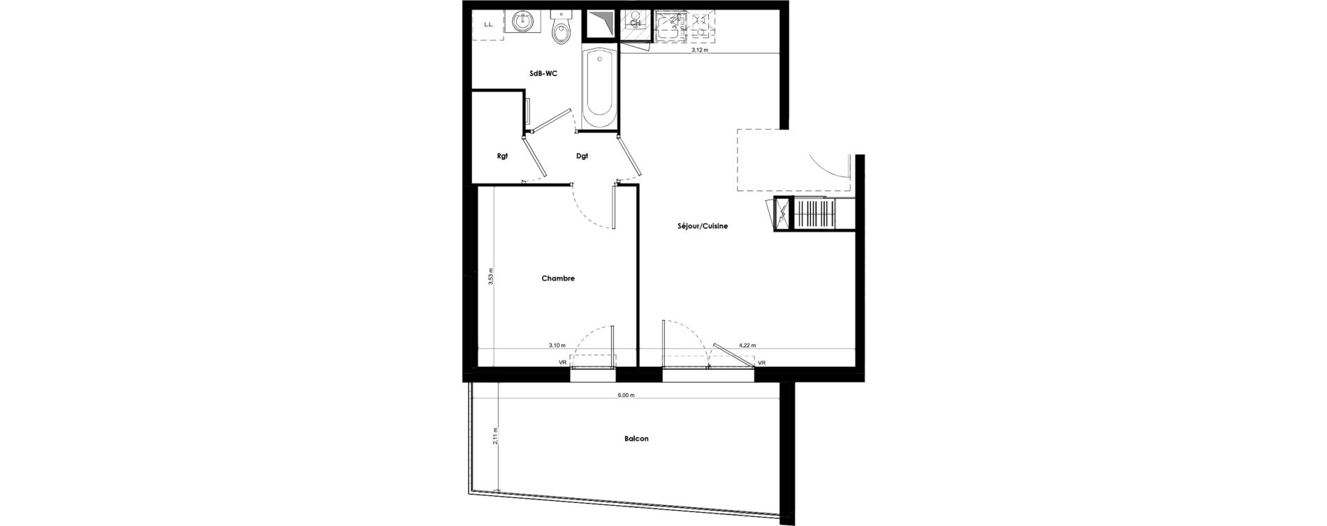 Appartement T2 de 46,87 m2 &agrave; Beaune Gare colombi&egrave;re - colbert