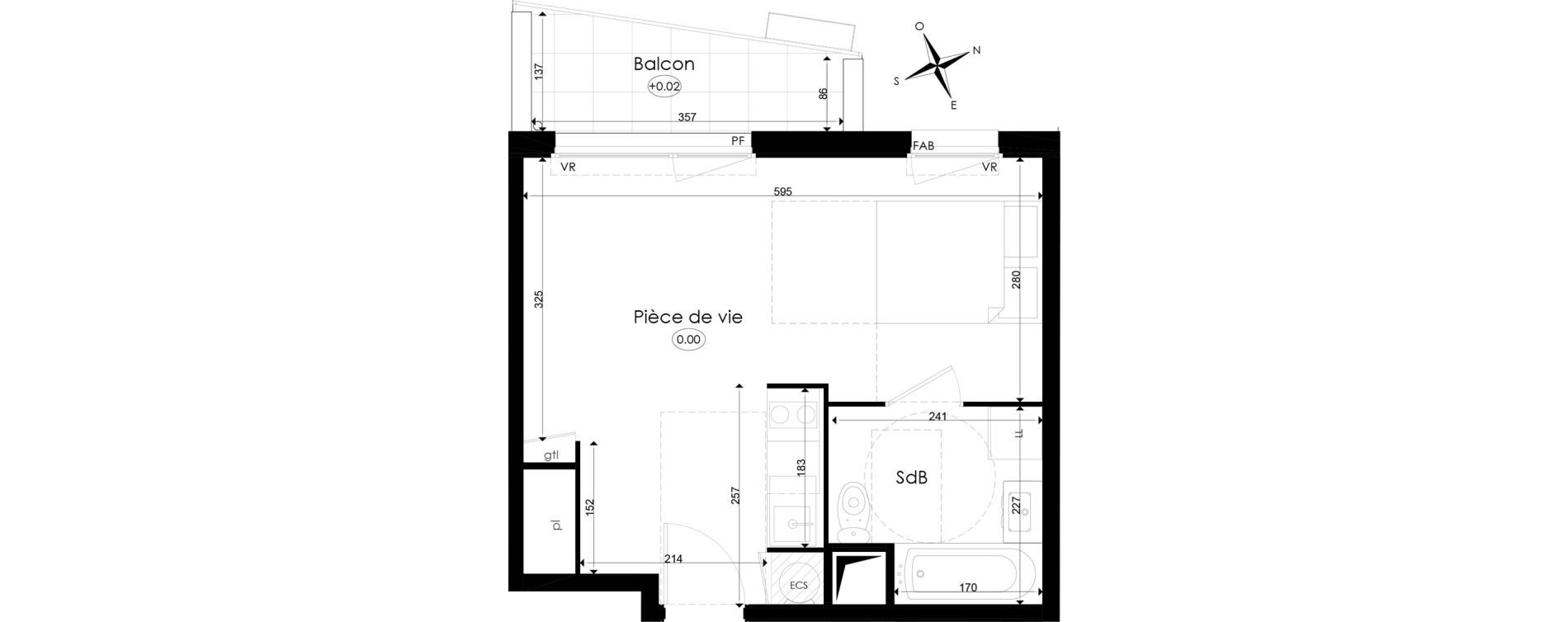 Appartement T1 de 29,15 m2 &agrave; Chen&ocirc;ve Centre