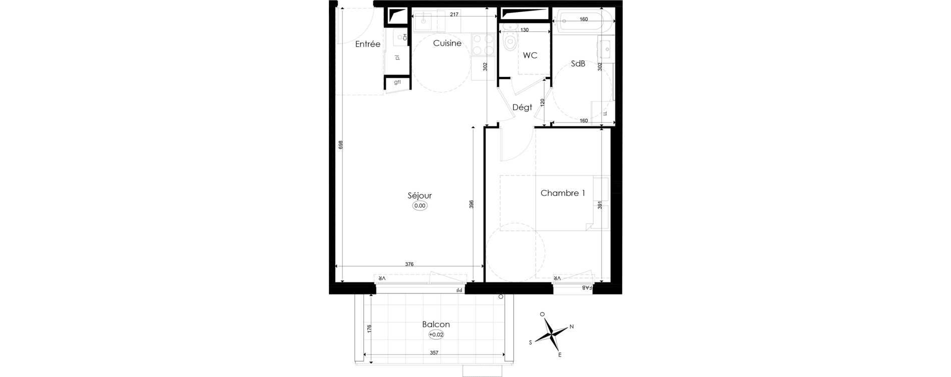 Appartement T2 de 47,25 m2 &agrave; Chen&ocirc;ve Centre
