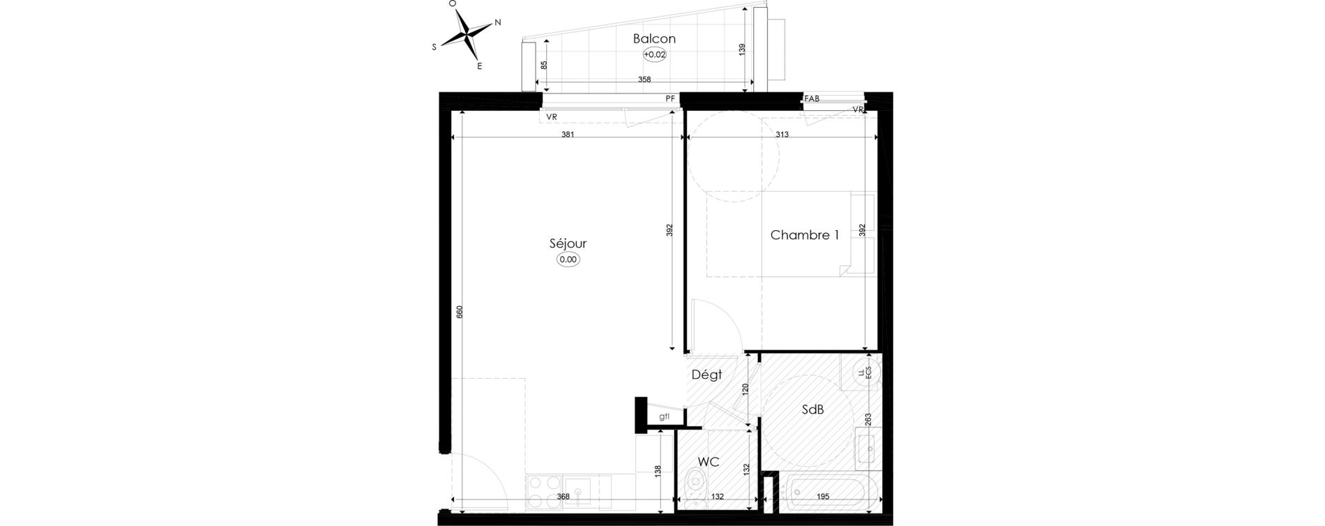 Appartement T2 de 44,89 m2 &agrave; Chen&ocirc;ve Centre