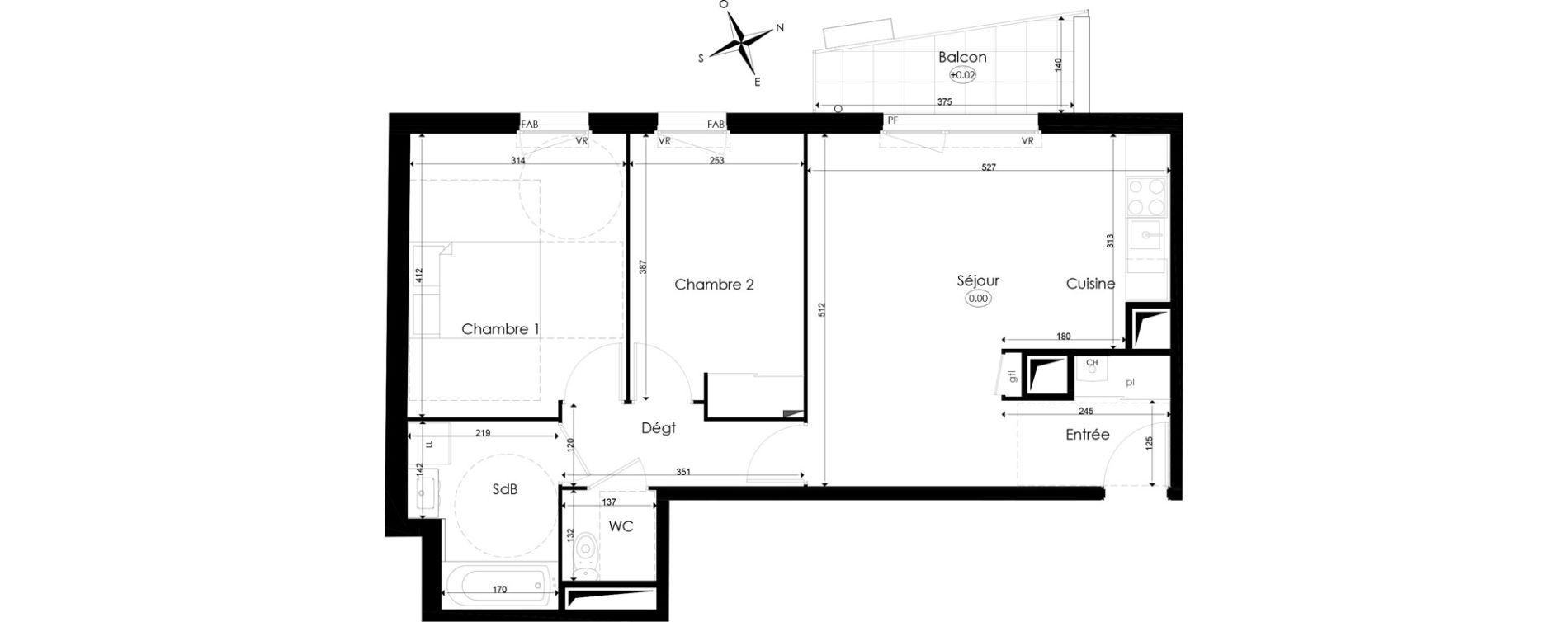 Appartement T3 de 59,89 m2 &agrave; Chen&ocirc;ve Centre