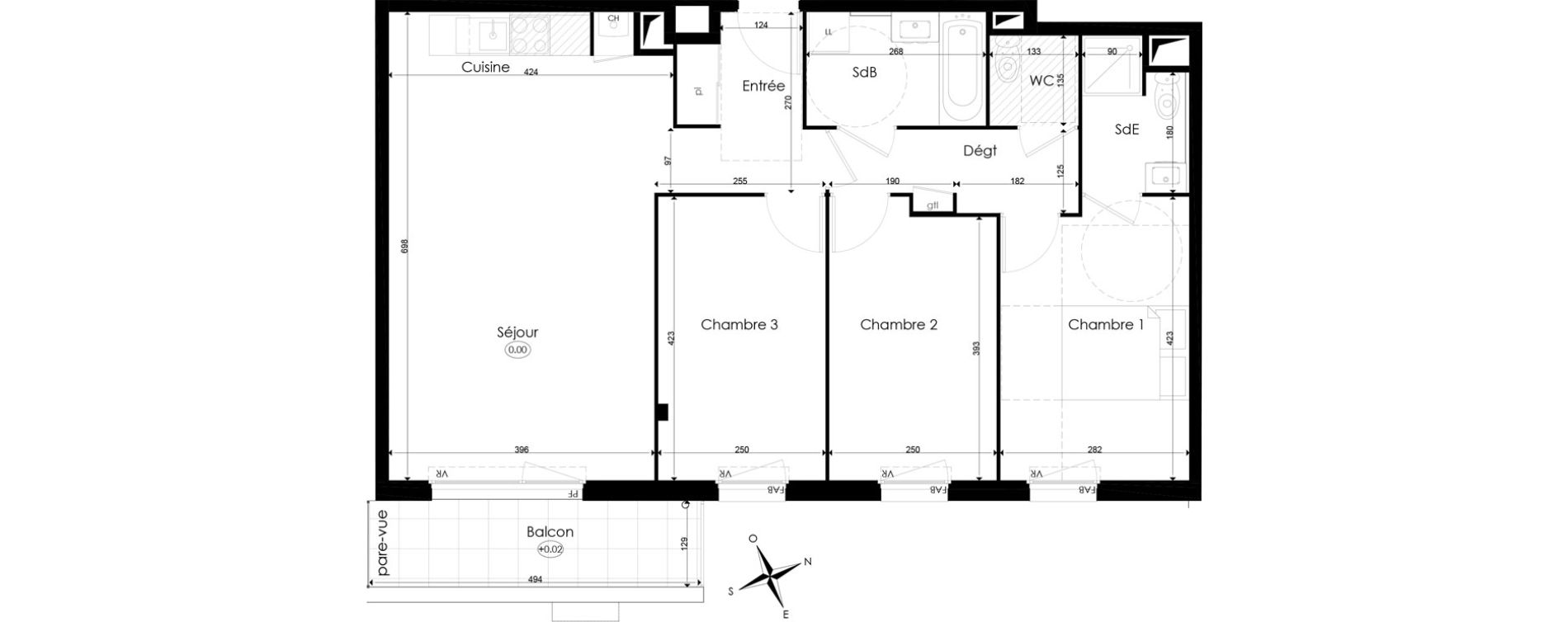 Appartement T4 de 79,25 m2 &agrave; Chen&ocirc;ve Centre