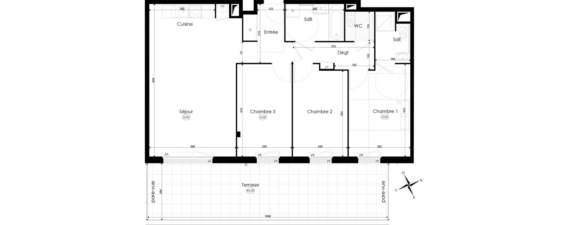 Appartement T4 de 79,25 m2 &agrave; Chen&ocirc;ve Centre