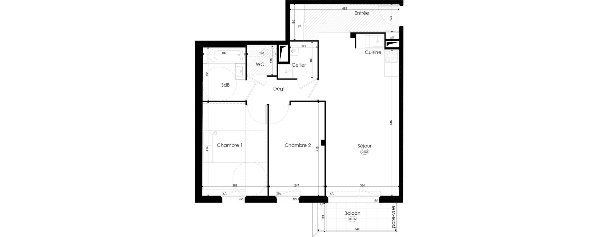 Appartement T3 de 64,34 m2 &agrave; Chen&ocirc;ve Centre