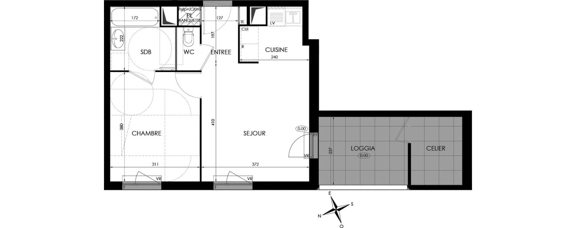 Appartement T2 de 39,60 m2 &agrave; Chen&ocirc;ve Centre