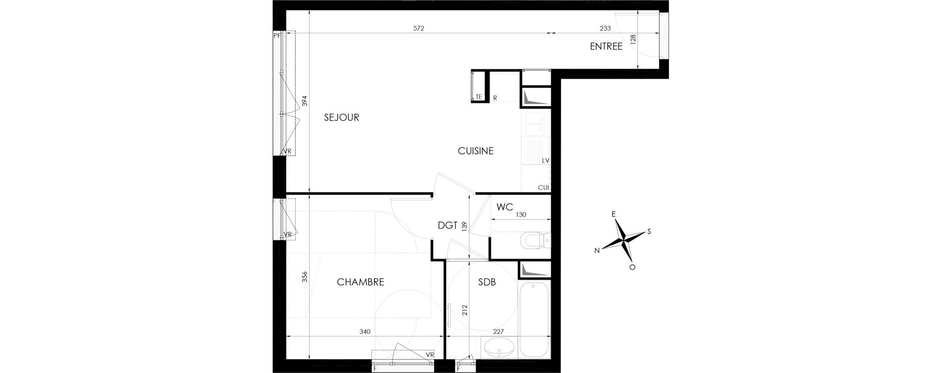 Appartement T2 de 44,50 m2 &agrave; Chen&ocirc;ve Centre