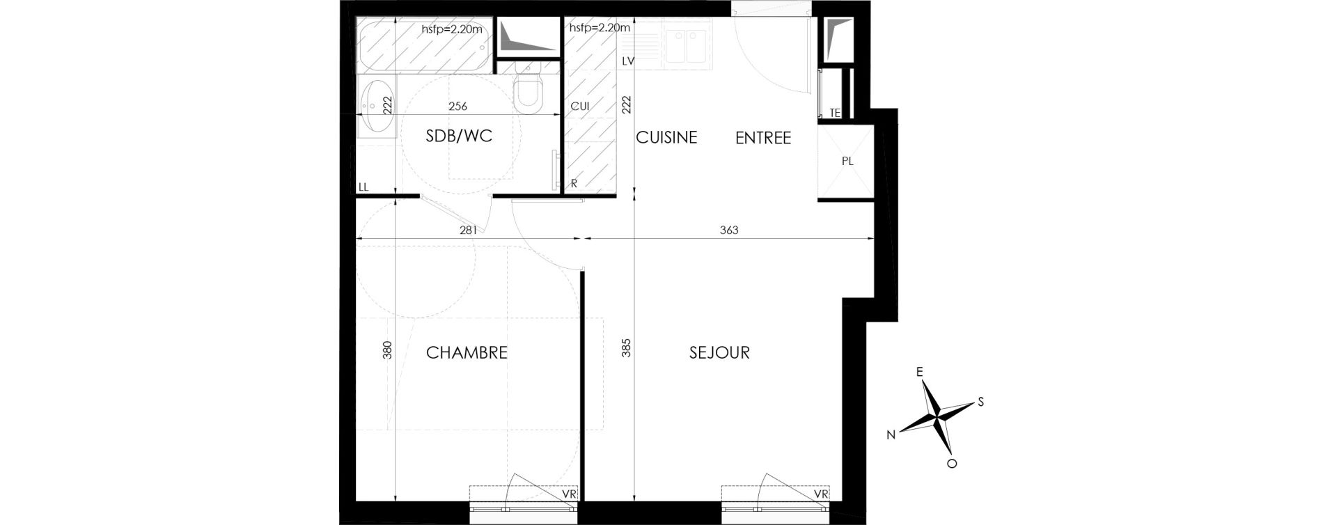 Appartement T2 de 36,40 m2 &agrave; Chen&ocirc;ve Centre