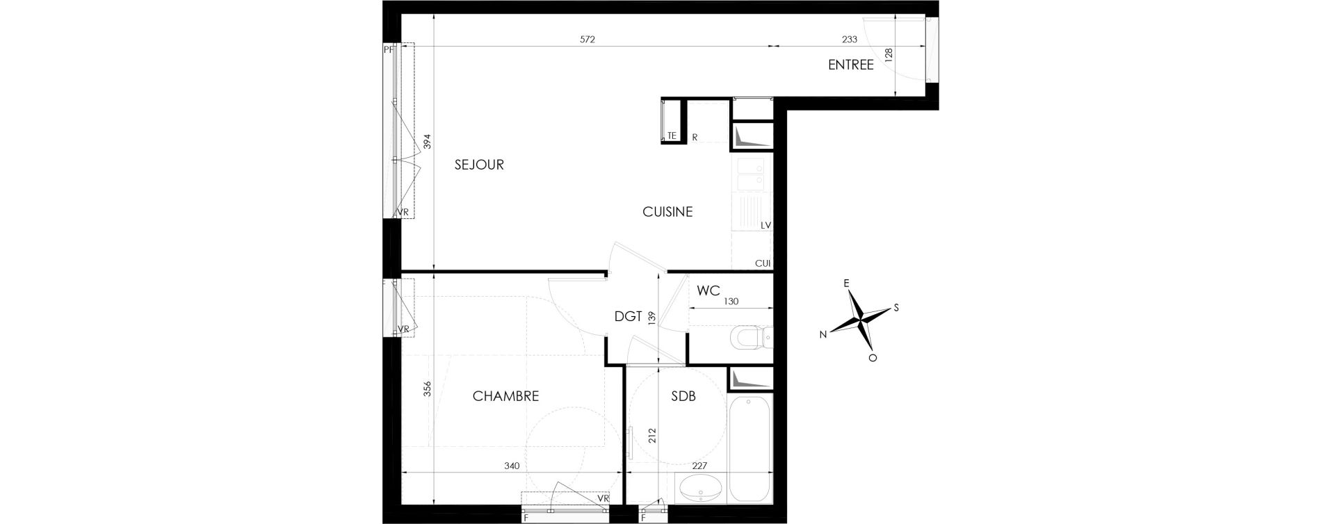 Appartement T2 de 44,50 m2 &agrave; Chen&ocirc;ve Centre