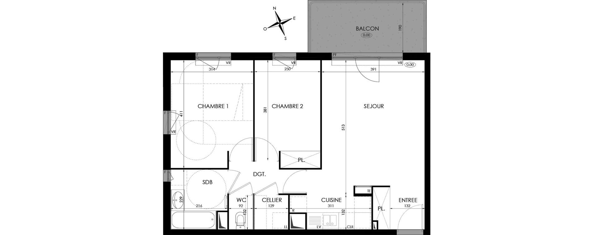 Appartement T3 de 59,90 m2 &agrave; Chen&ocirc;ve Centre
