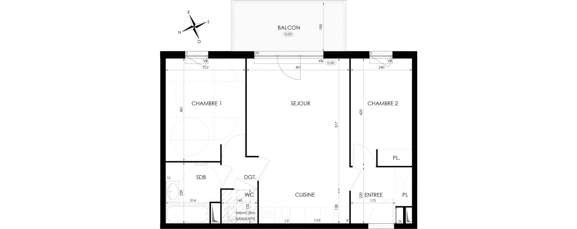 Appartement T3 de 60,00 m2 &agrave; Chen&ocirc;ve Centre