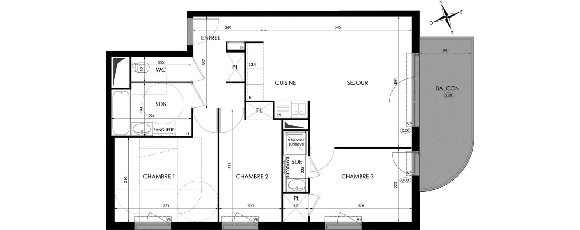 Appartement T4 de 75,40 m2 &agrave; Chen&ocirc;ve Centre