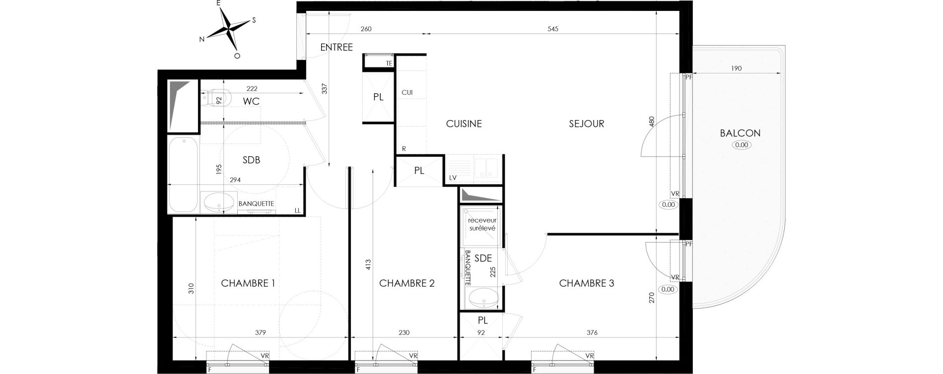 Appartement T4 de 75,40 m2 &agrave; Chen&ocirc;ve Centre