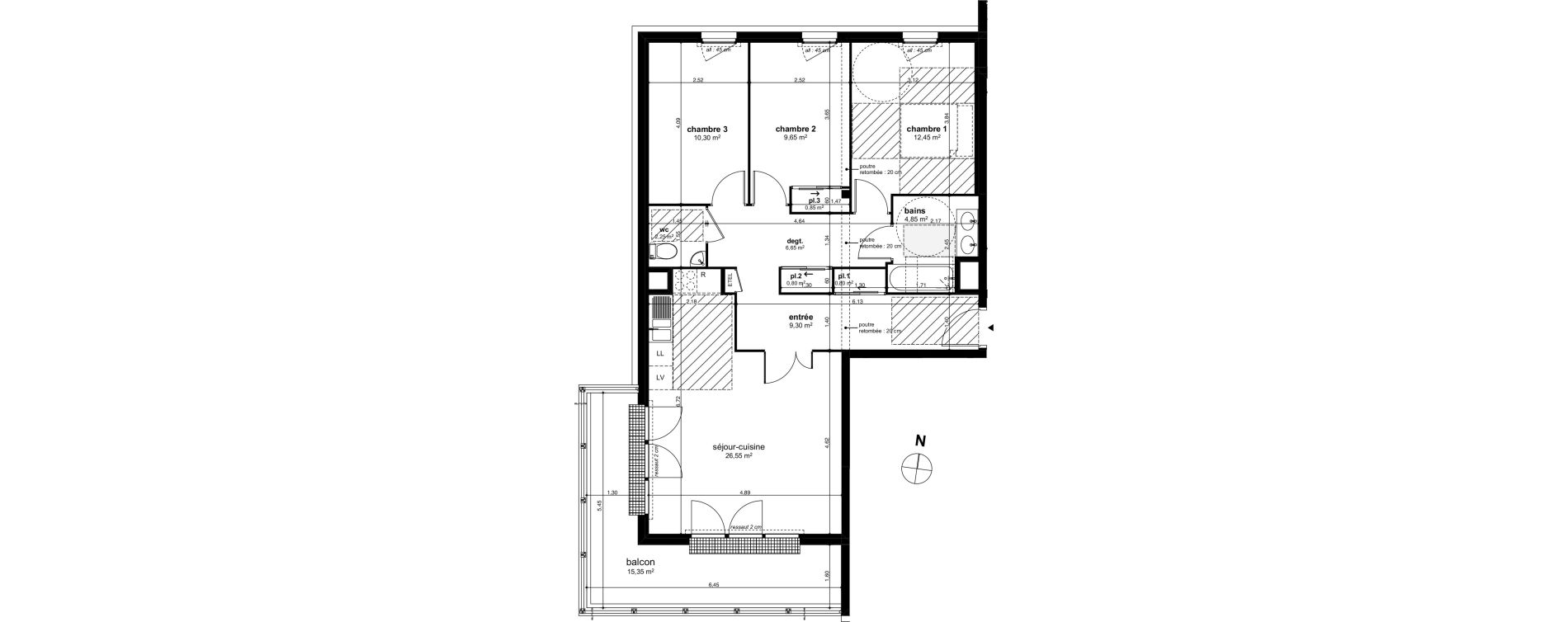 Appartement T4 de 84,45 m2 &agrave; Chen&ocirc;ve Centre