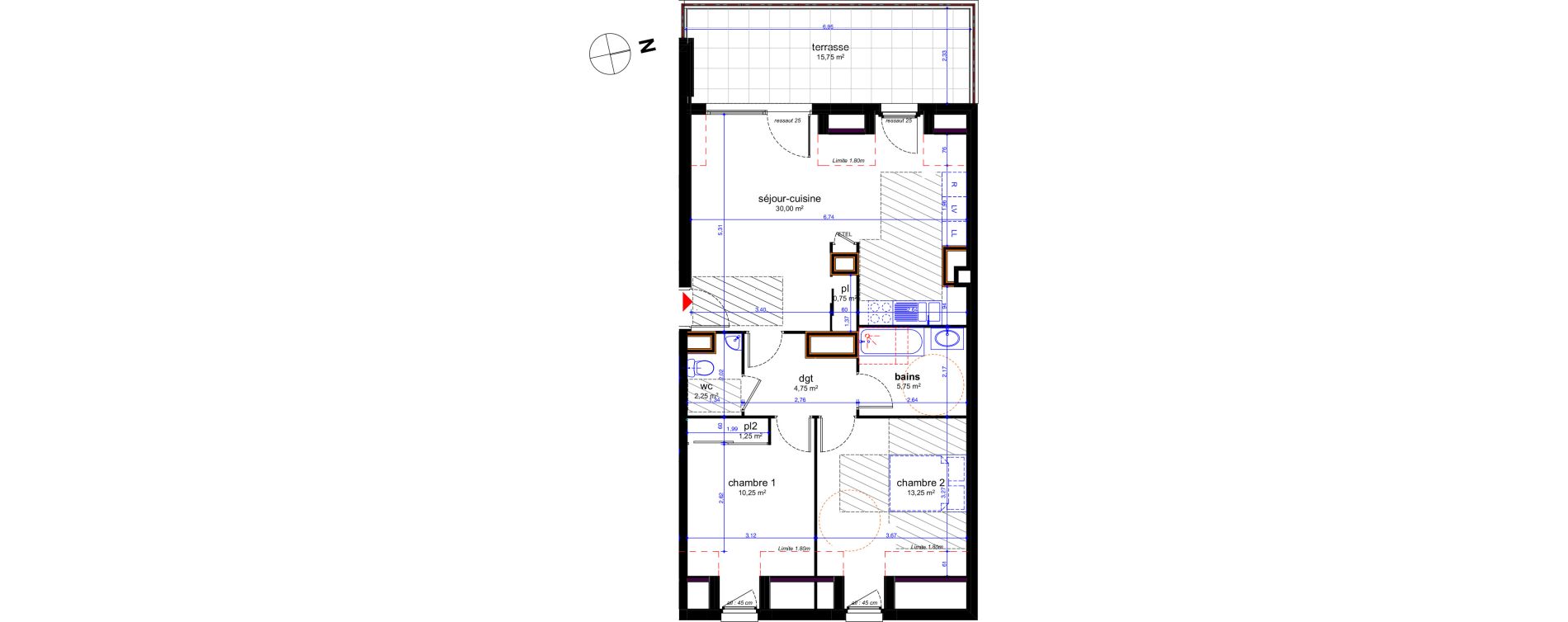 Appartement T3 de 68,25 m2 &agrave; Chen&ocirc;ve Centre