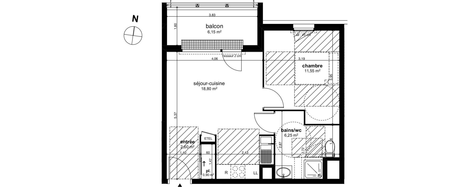Appartement T2 de 40,10 m2 &agrave; Chen&ocirc;ve Centre