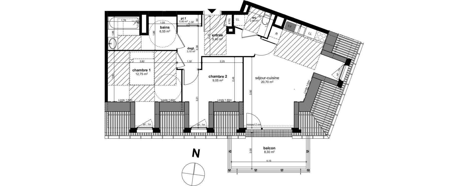 Appartement T3 de 60,75 m2 &agrave; Chen&ocirc;ve Centre