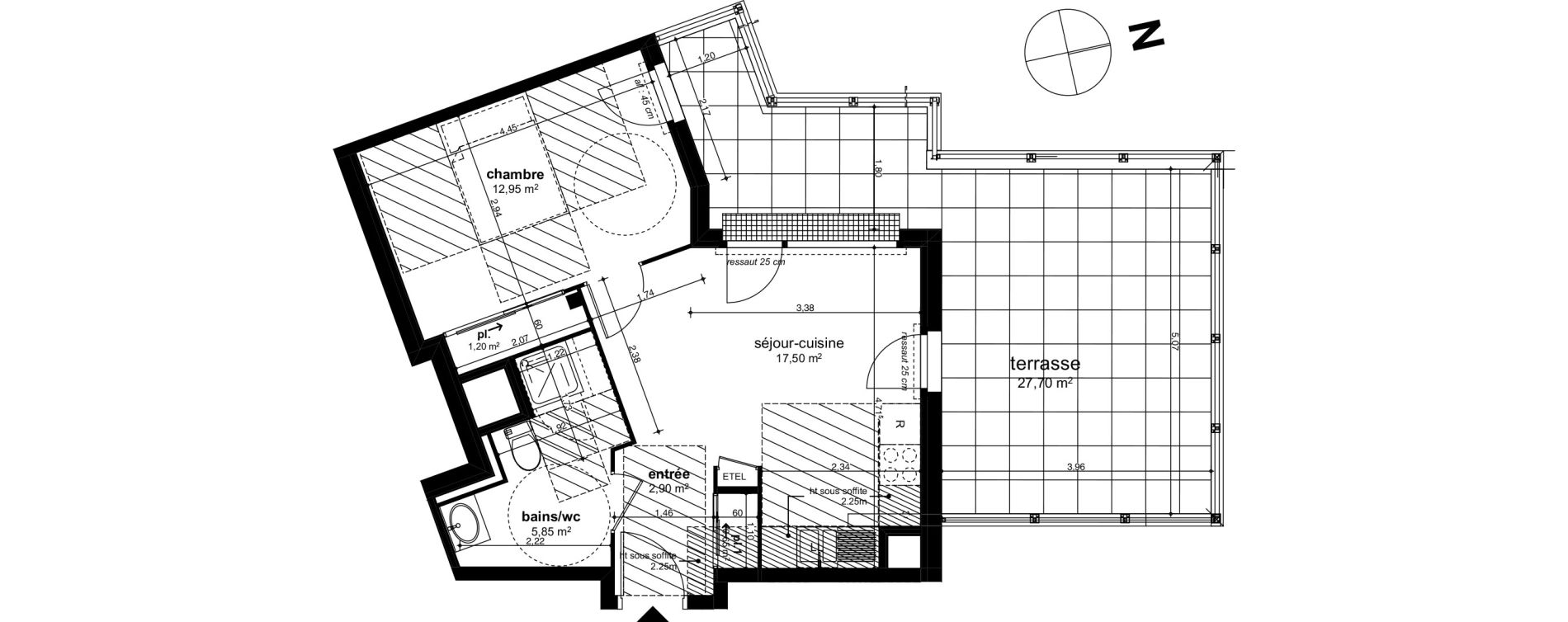 Appartement T2 de 41,05 m2 &agrave; Chen&ocirc;ve Centre