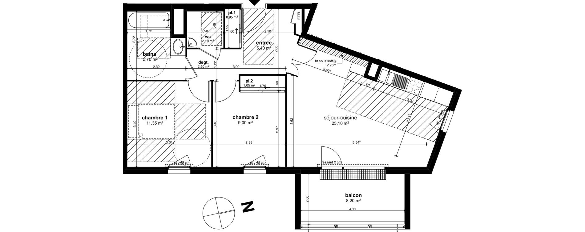 Appartement T3 de 63,15 m2 &agrave; Chen&ocirc;ve Centre