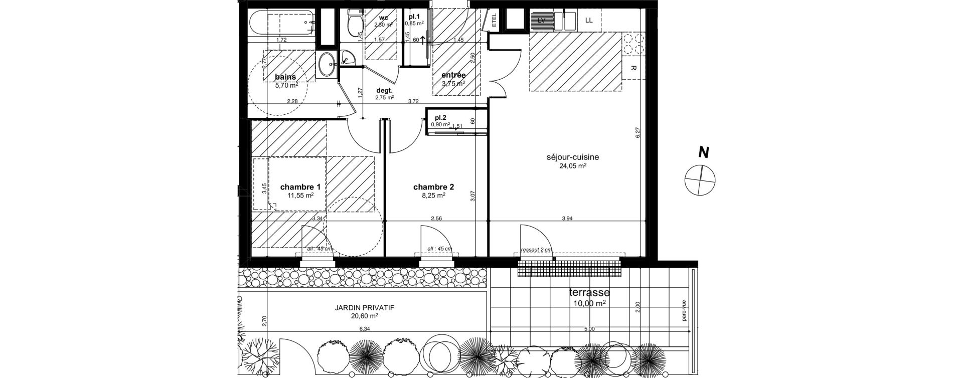 Appartement T3 de 60,10 m2 &agrave; Chen&ocirc;ve Centre