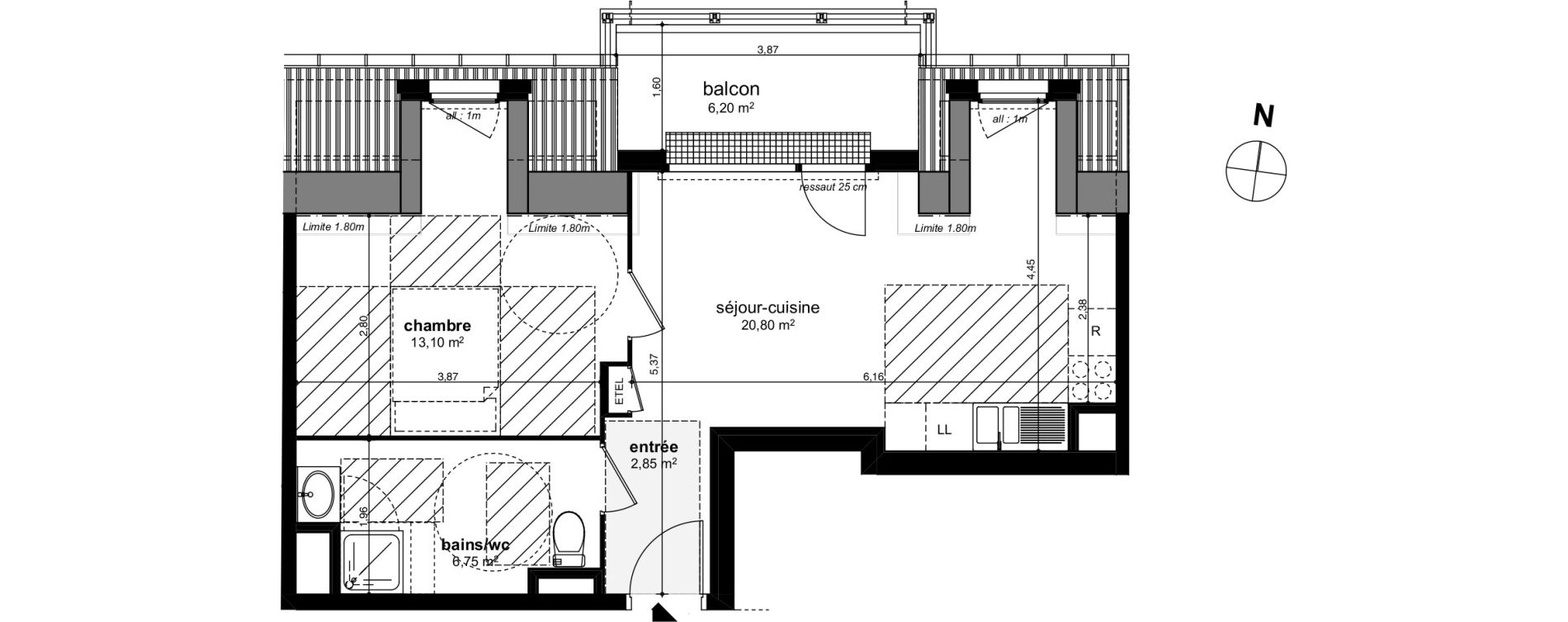 Appartement T2 de 43,50 m2 &agrave; Chen&ocirc;ve Centre