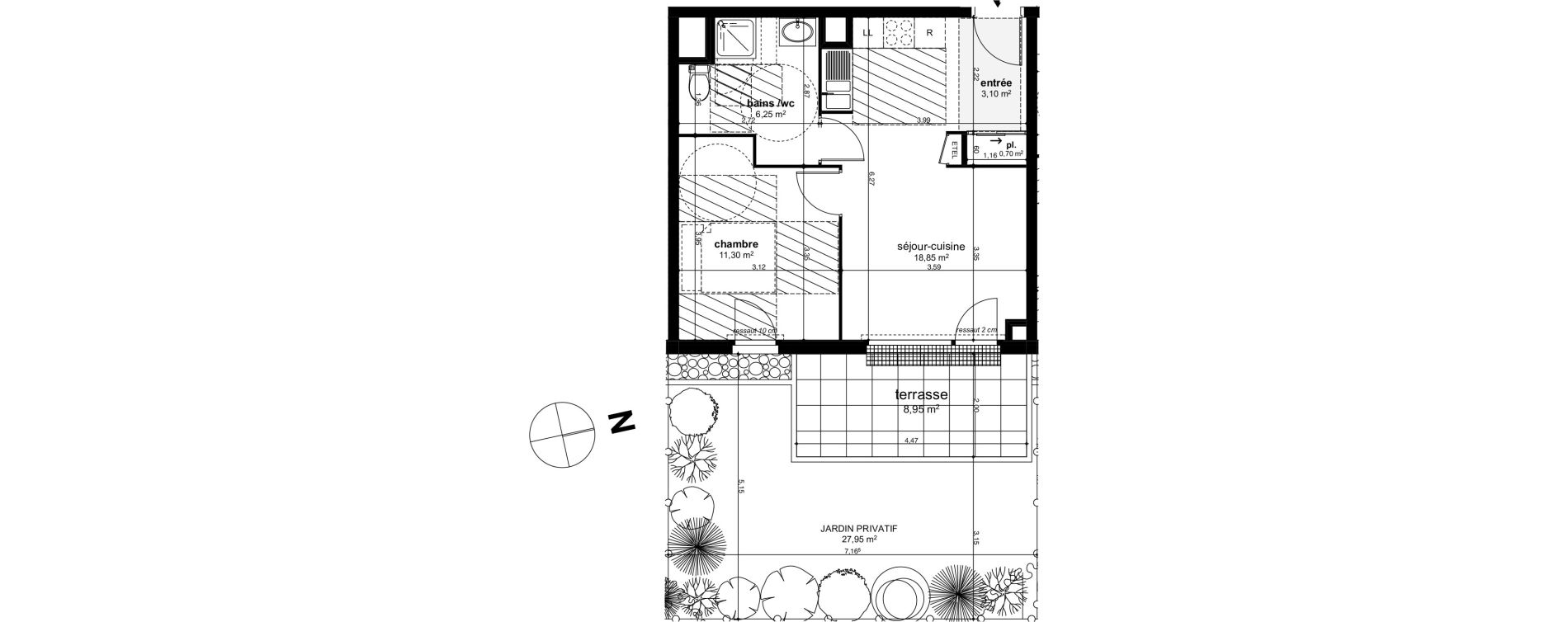 Appartement T2 de 40,20 m2 &agrave; Chen&ocirc;ve Centre