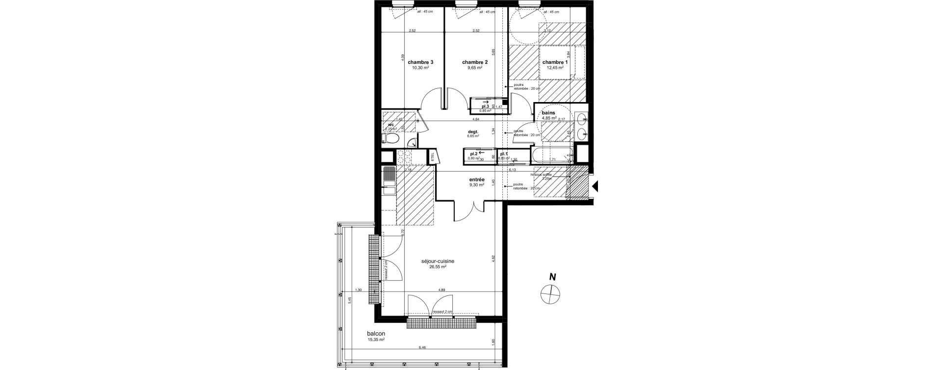 Appartement T4 de 84,45 m2 &agrave; Chen&ocirc;ve Centre