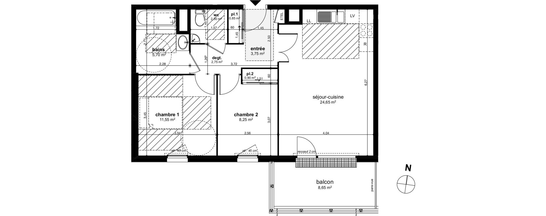 Appartement T3 de 60,70 m2 &agrave; Chen&ocirc;ve Centre