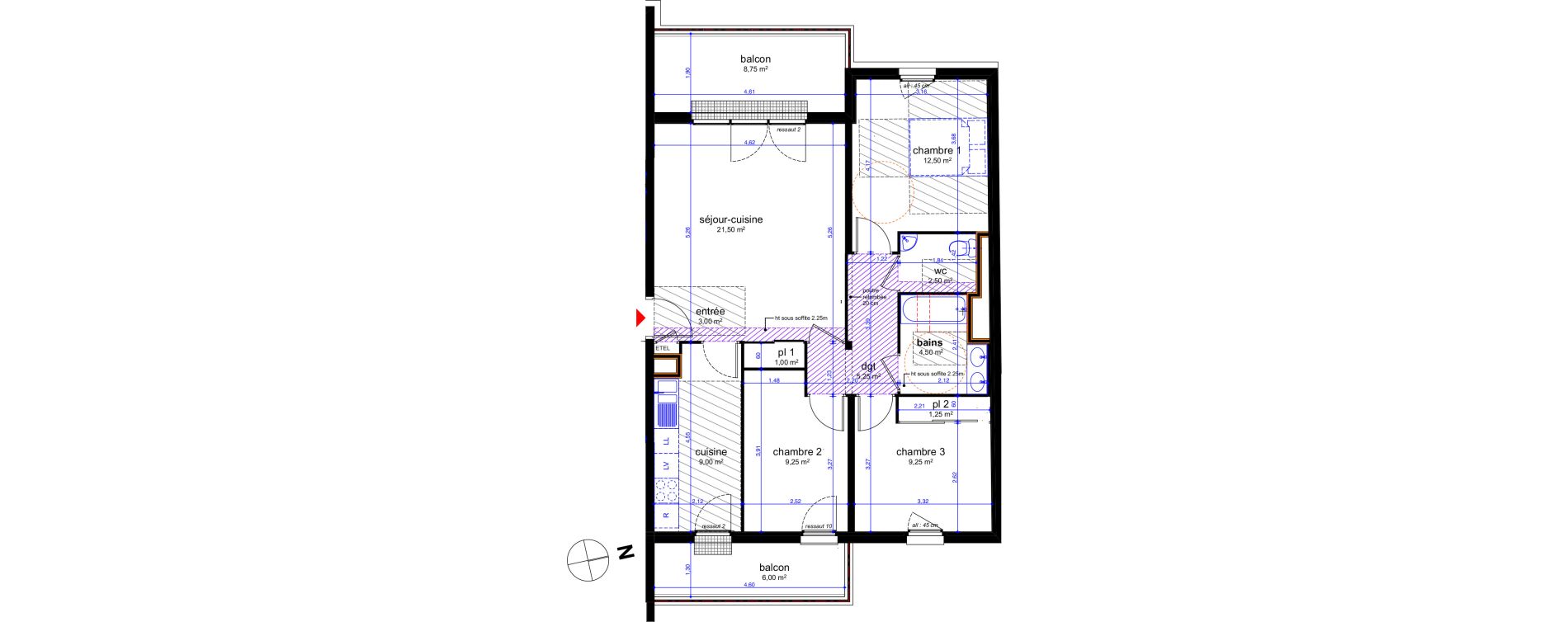 Appartement T4 de 79,00 m2 &agrave; Chen&ocirc;ve Centre