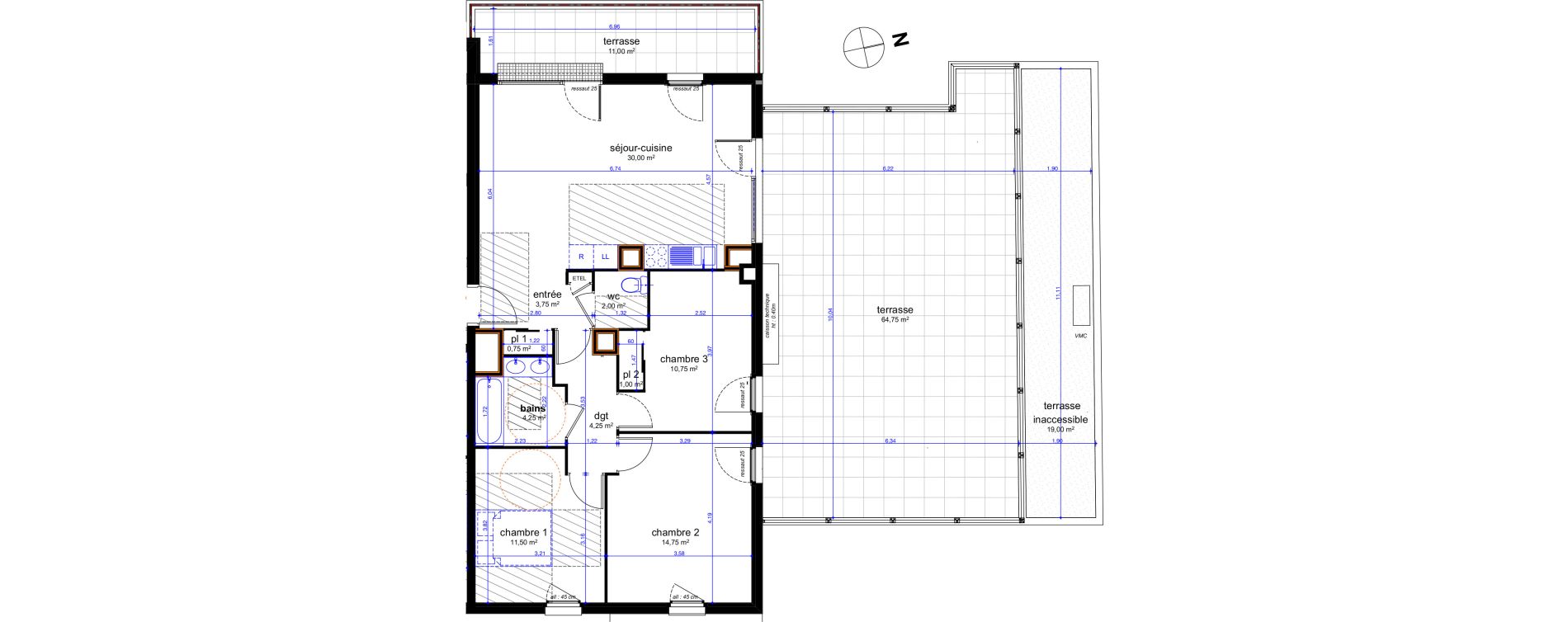 Appartement T4 de 83,00 m2 &agrave; Chen&ocirc;ve Centre