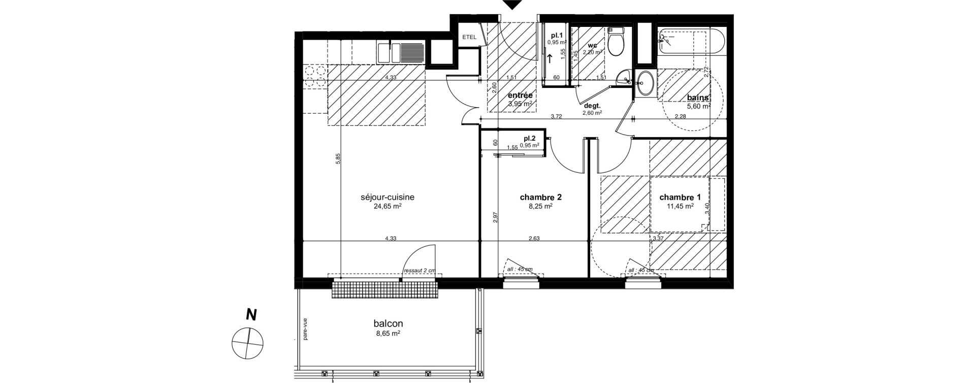 Appartement T3 de 60,60 m2 &agrave; Chen&ocirc;ve Centre