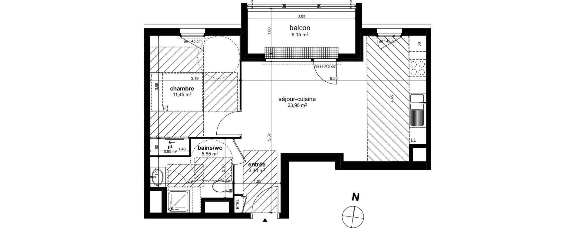 Appartement T2 de 45,20 m2 &agrave; Chen&ocirc;ve Centre