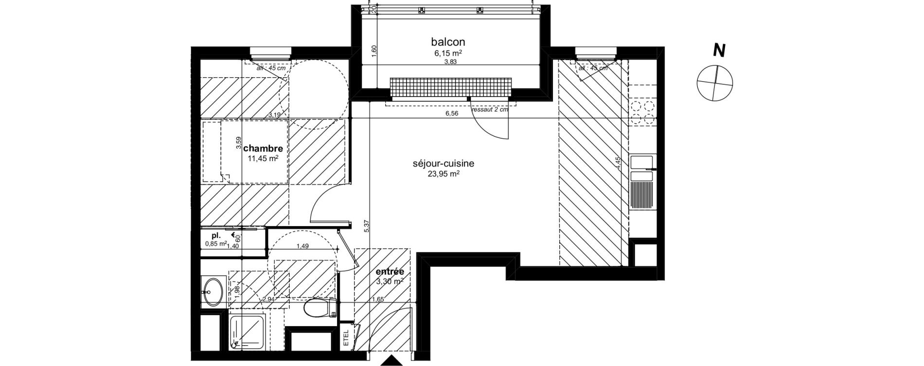 Appartement T2 de 45,20 m2 &agrave; Chen&ocirc;ve Centre