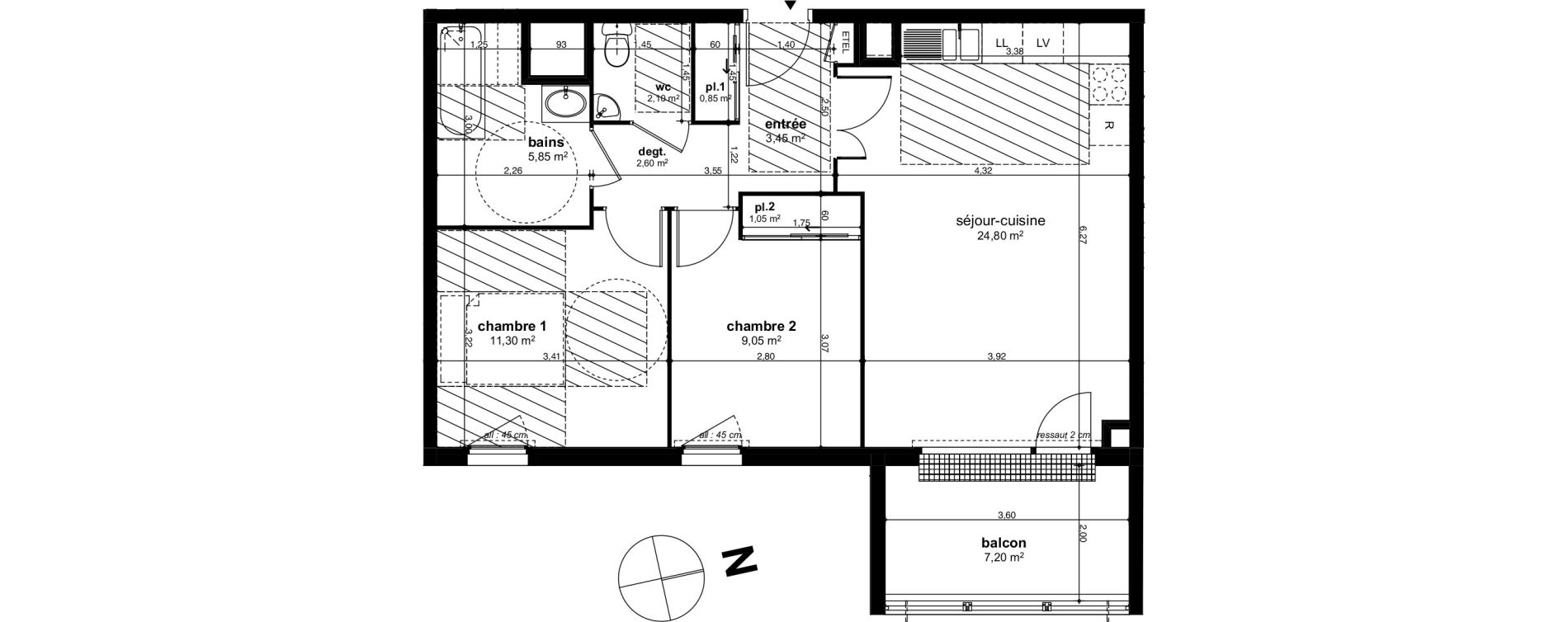 Appartement T3 de 61,05 m2 &agrave; Chen&ocirc;ve Centre
