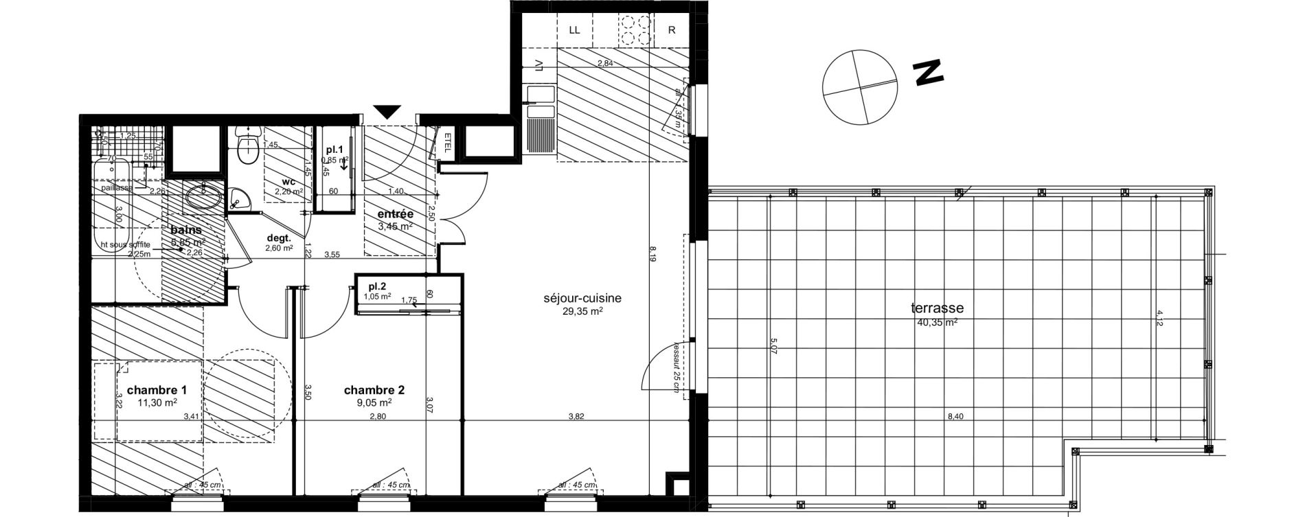 Appartement T3 de 65,70 m2 &agrave; Chen&ocirc;ve Centre
