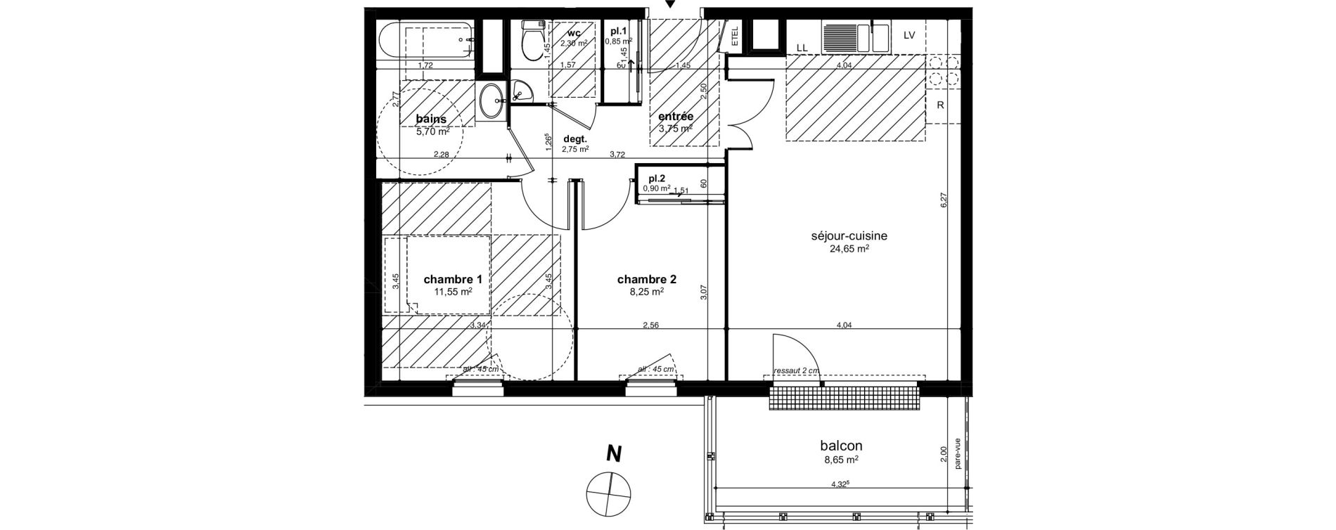 Appartement T3 de 60,70 m2 &agrave; Chen&ocirc;ve Centre
