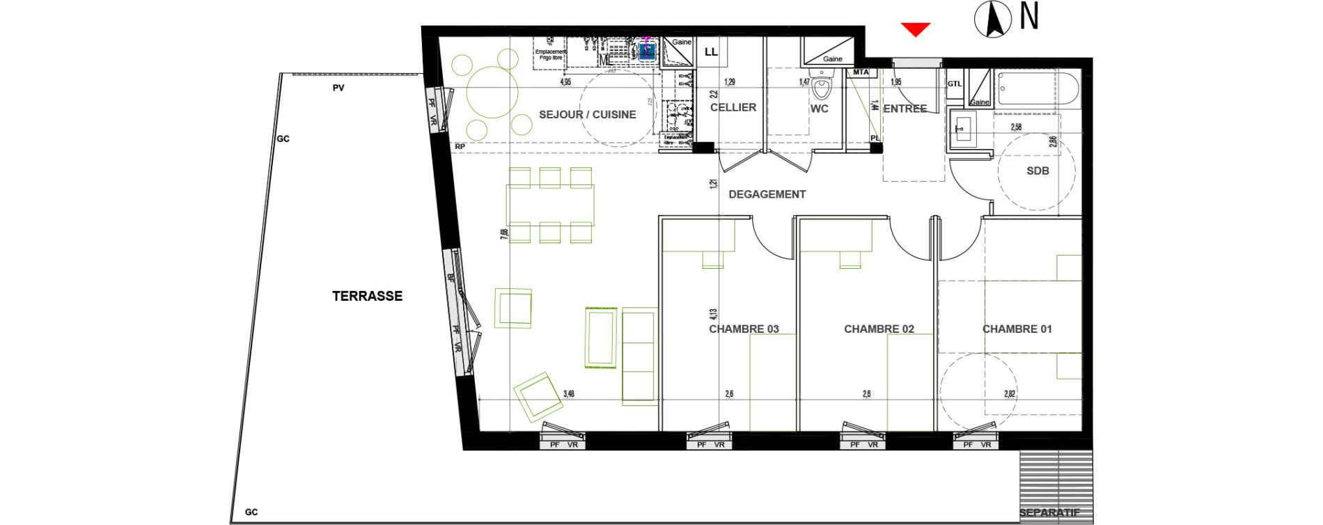 Appartement T4 de 84,50 m2 &agrave; Chen&ocirc;ve Centre