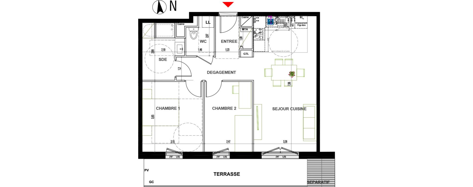 Appartement T3 de 58,50 m2 &agrave; Chen&ocirc;ve Centre