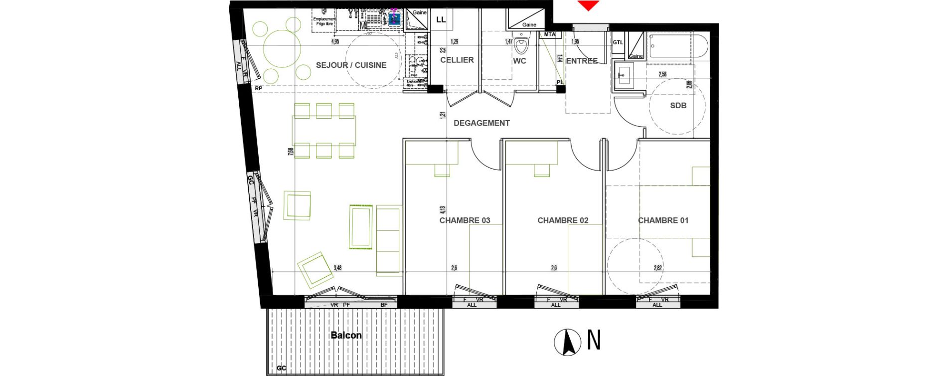 Appartement T4 de 84,50 m2 &agrave; Chen&ocirc;ve Centre