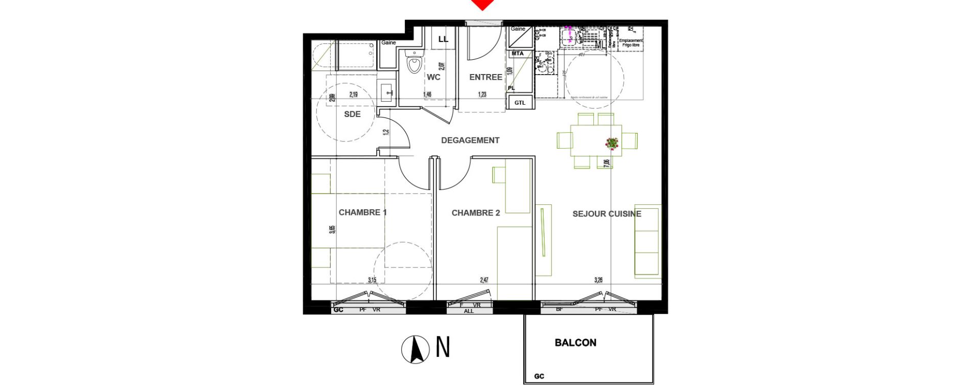 Appartement T3 de 58,50 m2 &agrave; Chen&ocirc;ve Centre