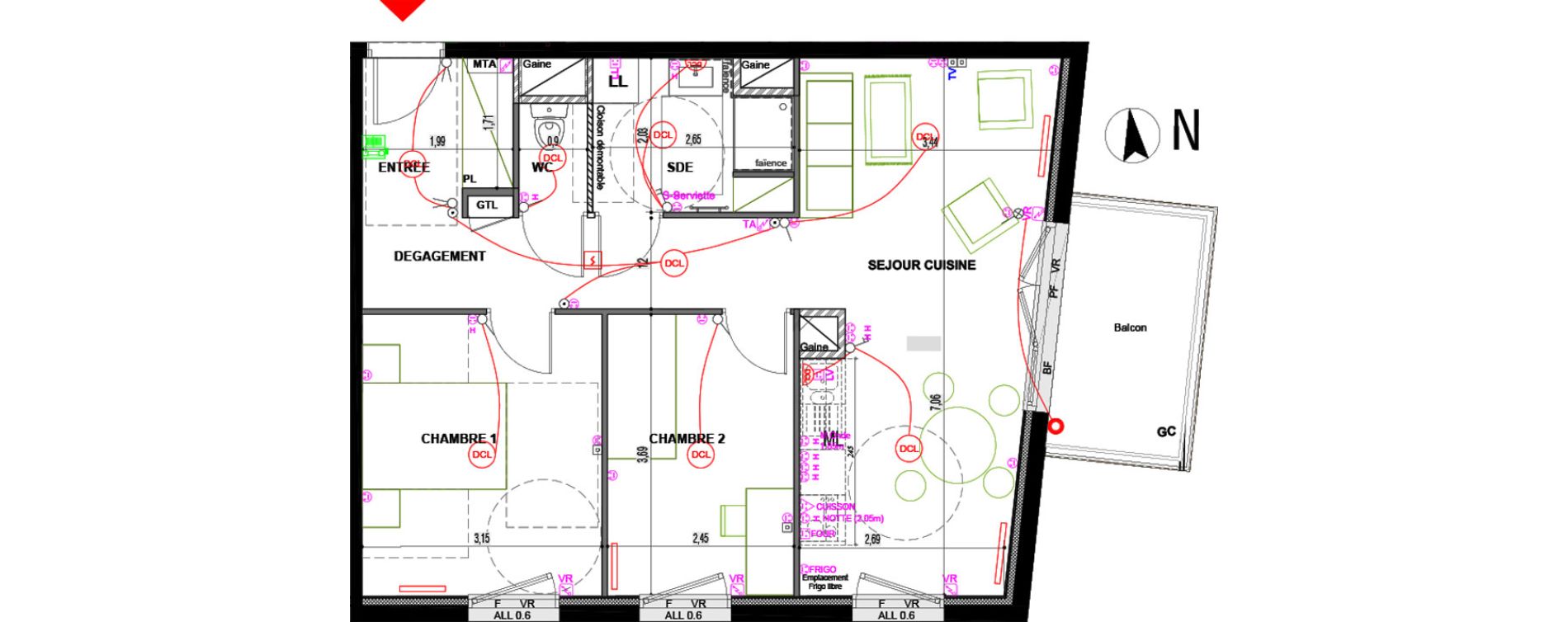 Appartement T3 de 57,00 m2 &agrave; Chen&ocirc;ve Centre