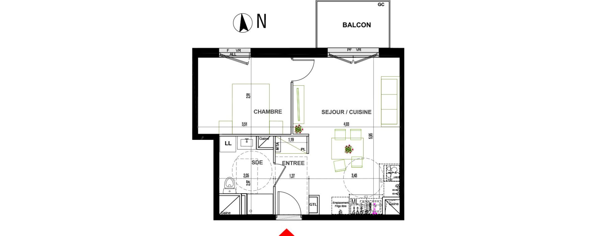 Appartement T2 de 39,00 m2 &agrave; Chen&ocirc;ve Centre