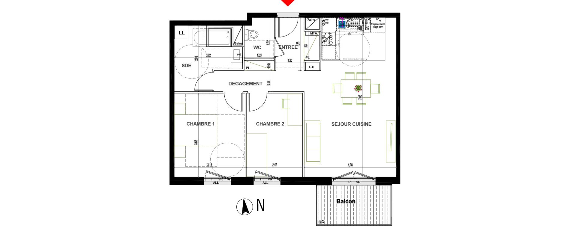 Appartement T3 de 63,50 m2 &agrave; Chen&ocirc;ve Centre
