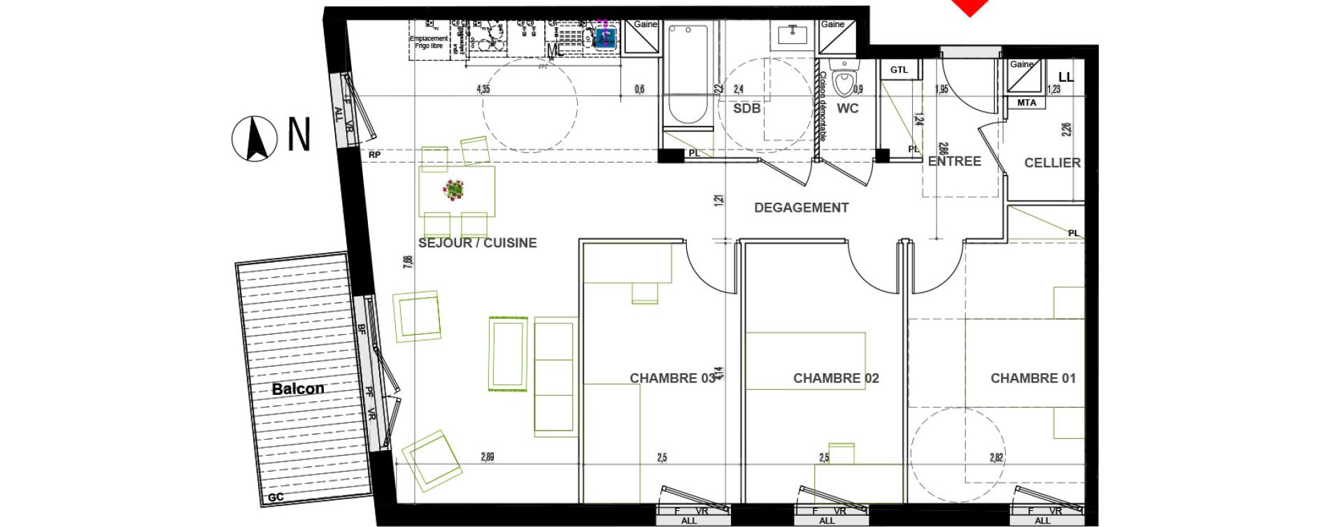 Appartement T4 de 78,00 m2 &agrave; Chen&ocirc;ve Centre