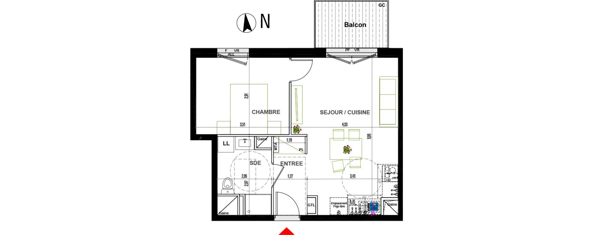 Appartement T2 de 39,00 m2 &agrave; Chen&ocirc;ve Centre