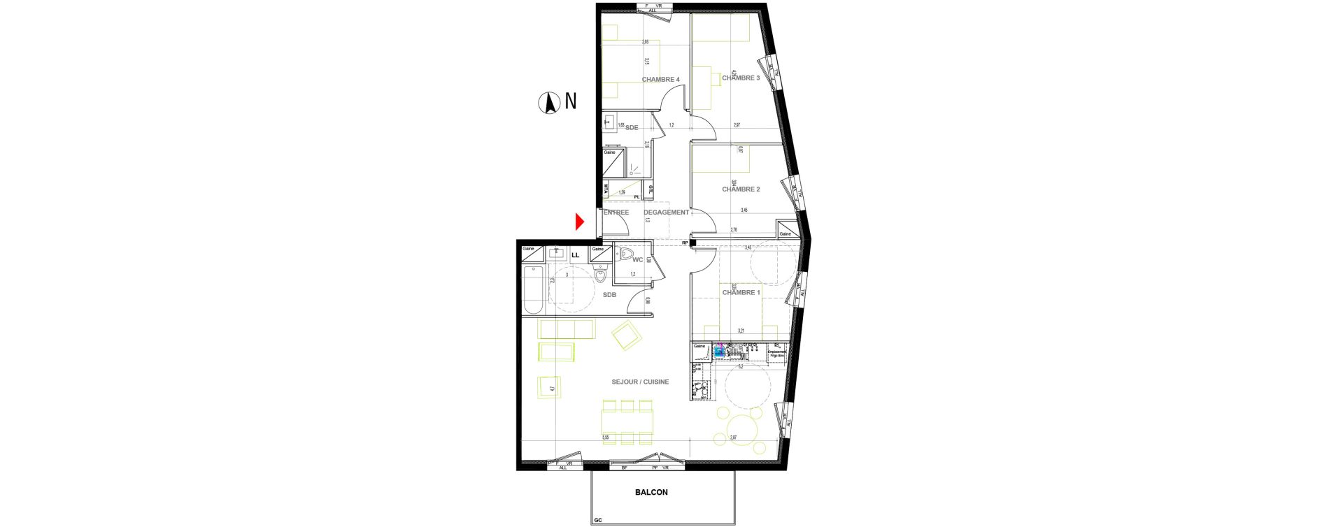 Appartement T5 de 98,50 m2 &agrave; Chen&ocirc;ve Centre