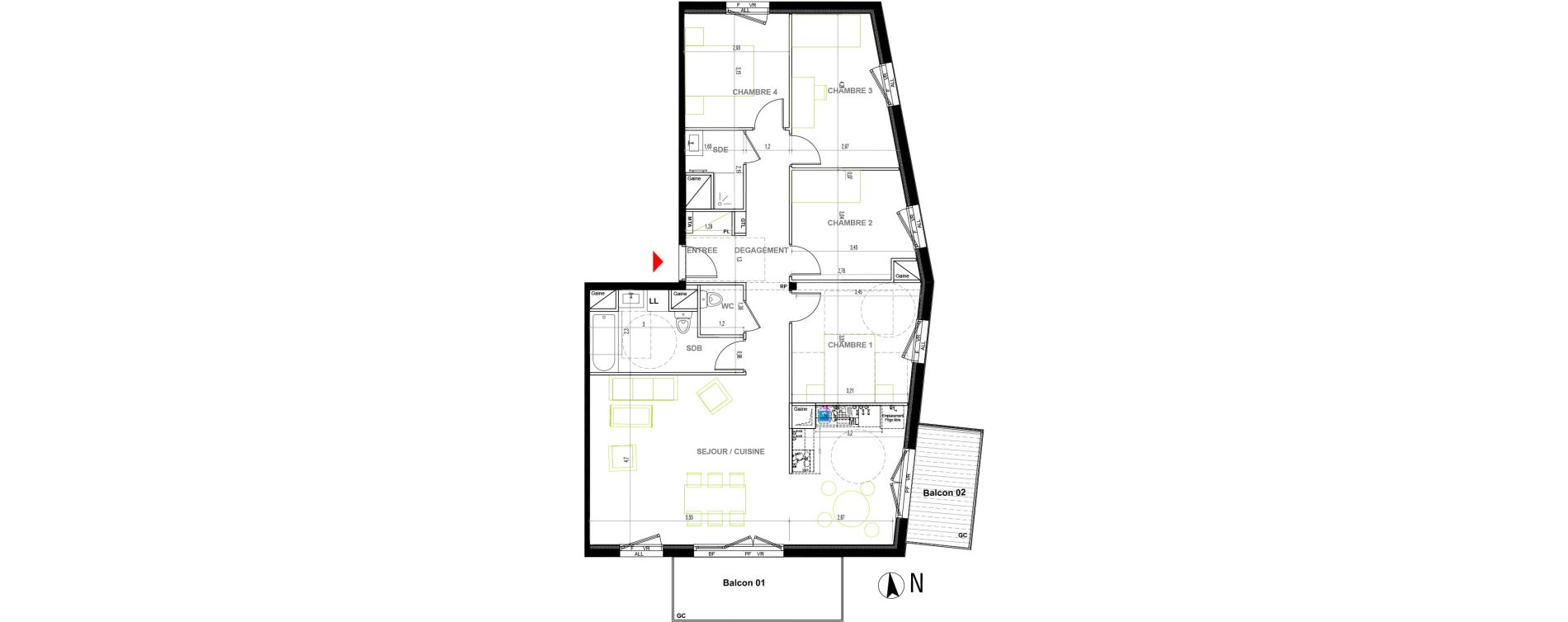 Appartement T5 de 98,50 m2 &agrave; Chen&ocirc;ve Centre