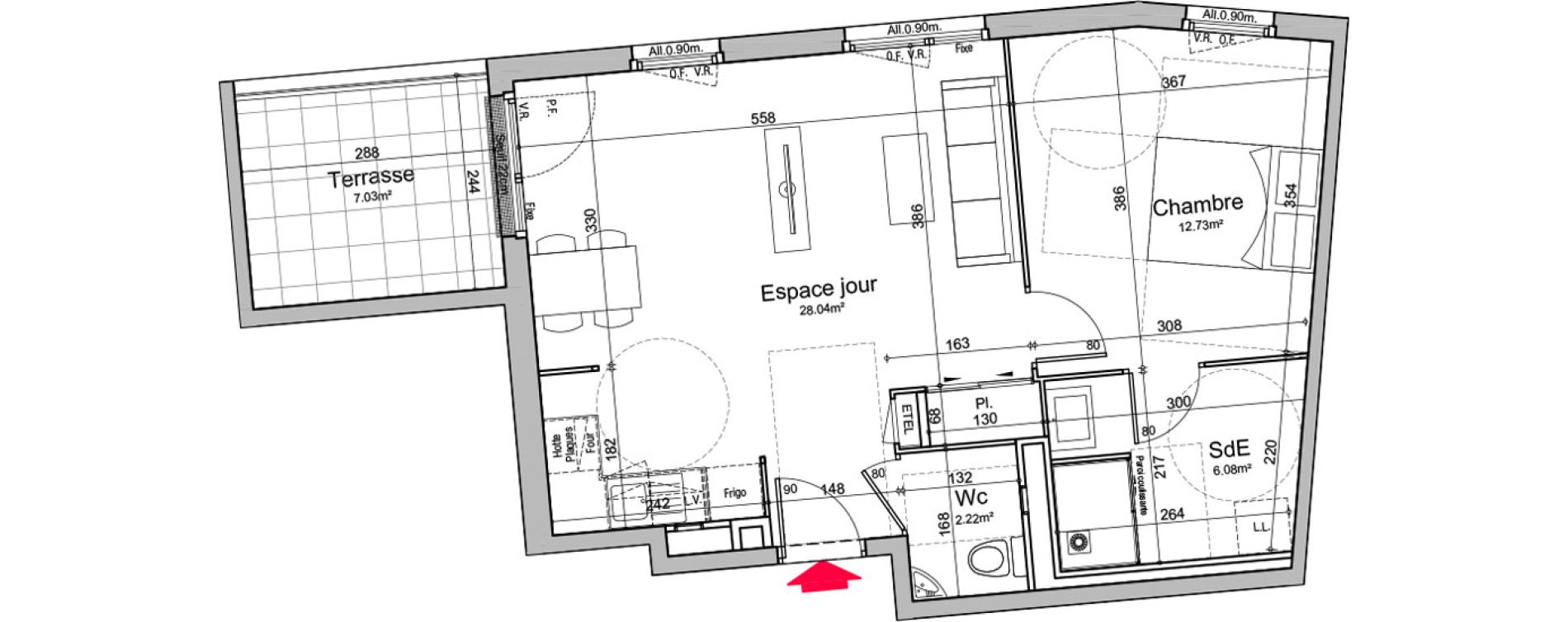 Appartement T2 de 49,07 m2 &agrave; Chen&ocirc;ve Centre
