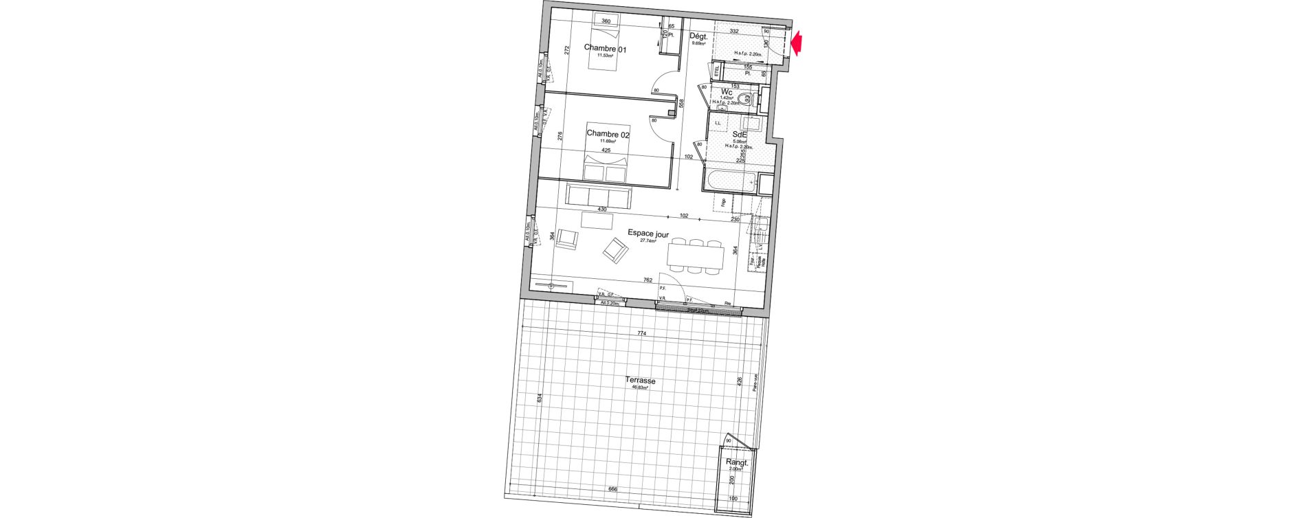 Appartement T3 de 67,13 m2 &agrave; Chen&ocirc;ve Centre