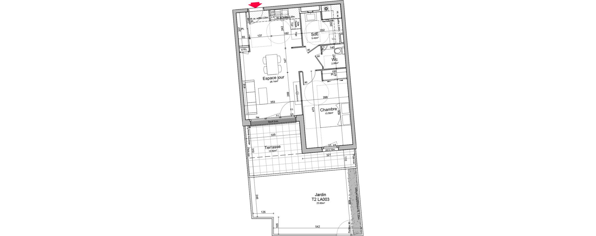 Appartement T2 de 47,22 m2 &agrave; Chen&ocirc;ve Centre